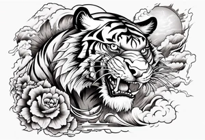 Tiger with lightning and the sun in the background for a sleeve tattoo tattoo idea