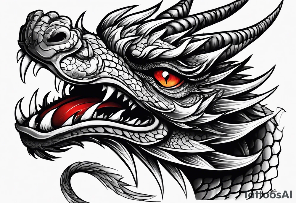 Brushed stroke dragon with red eyes tattoo idea
