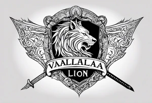 Valhalla sword shield dragon lion tattoo idea