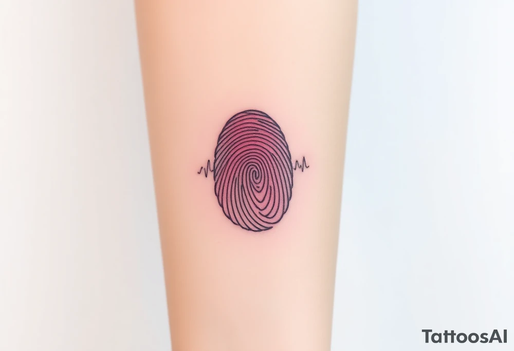 A fingerprint transitioning from deep crimson to soft blush pink, creating an ombré effect, tattoo idea