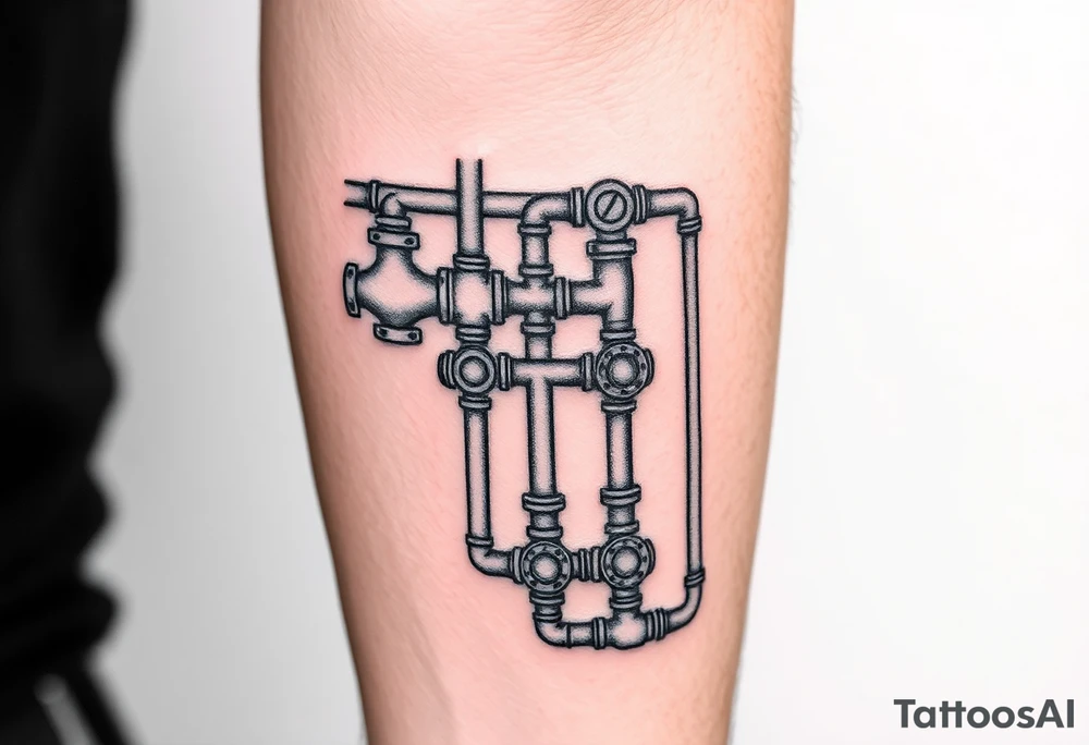 detailed system of plumbing pipes vertical ending with a fade off tattoo idea
