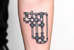 detailed system of plumbing pipes vertical ending with a fade off tattoo idea