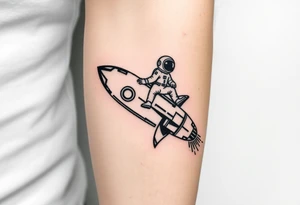 Falling apart rocket ship with sparks coming out the back  with astronaut riding it tattoo idea