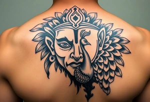 lord murugan colorful face tattoo with peacock tattoo idea