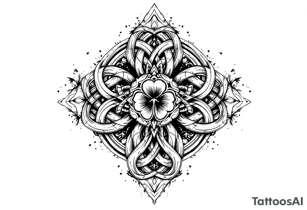 an irish inspired celtic knot piece with a celtic cross with a four leaf clover in the middle tattoo idea