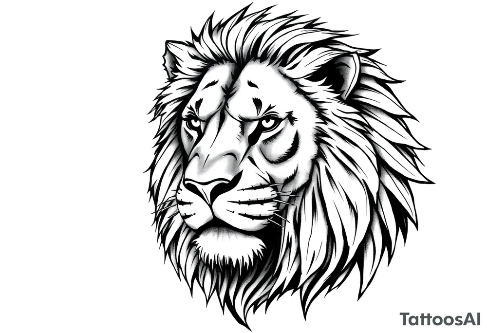 powerful majestic lion, close-up tattoo idea