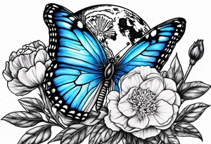 Blue butterfly full moon carnation tattoo idea