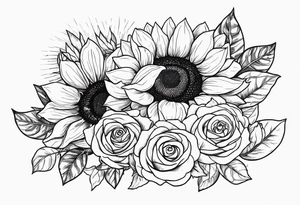 Sunflower and roses with the name Arianna in red scrip letters and “you are my sunshine” tattoo idea