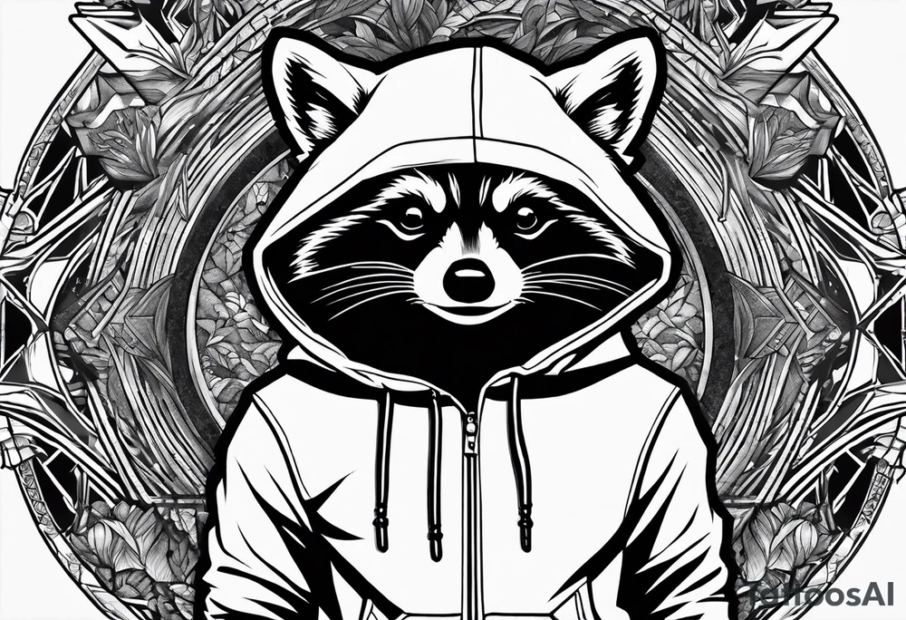 Raccoon wearing a Superman hoodie tattoo idea
