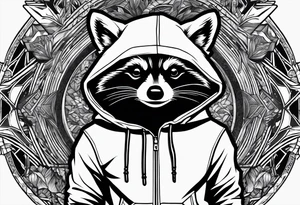 Raccoon wearing a Superman hoodie tattoo idea