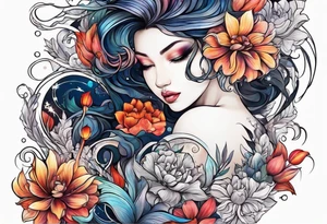 sea,, night, flower, tattoo idea