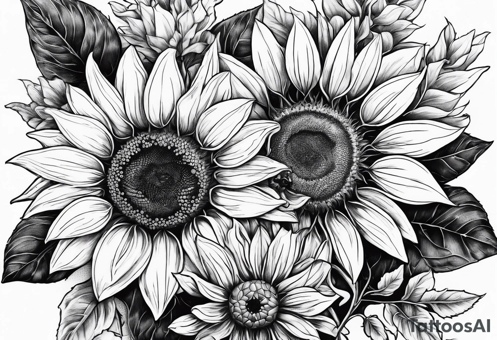 Sunflower, friendship, growth, strawberry wine, delicate, wildflowers tattoo idea