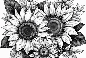 Sunflower, friendship, growth, strawberry wine, delicate, wildflowers tattoo idea
