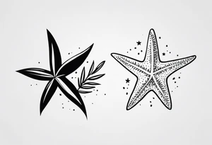 Two different star fish with olive branch behind tattoo idea