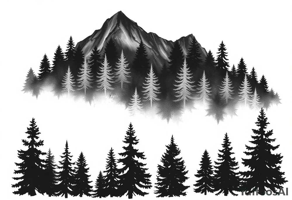 Coniferouse forest silhouette with black and gray trees tattoo idea