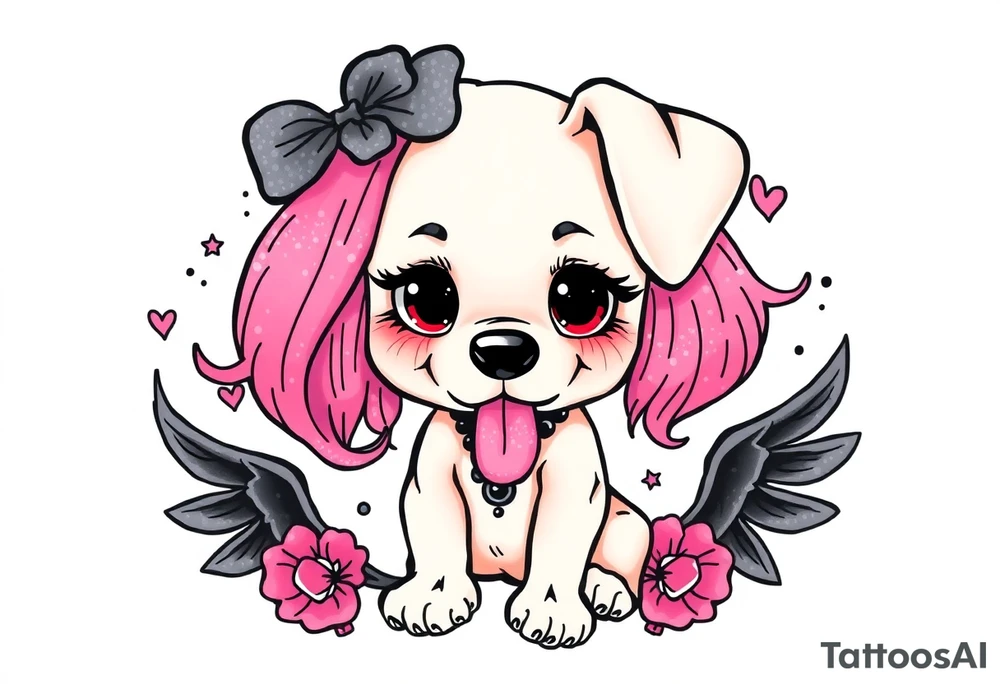 goth hot puppy girl with big boobs and pink hair full human body tattoo idea