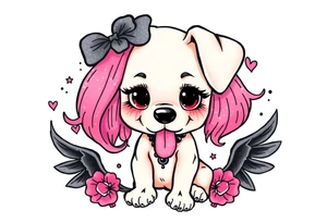 goth hot puppy girl with big boobs and pink hair full human body tattoo idea