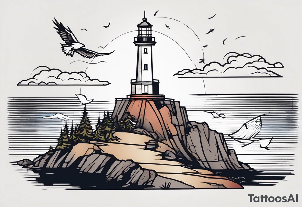 lighthouse over eagle tattoo idea