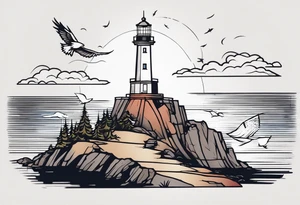 lighthouse over eagle tattoo idea