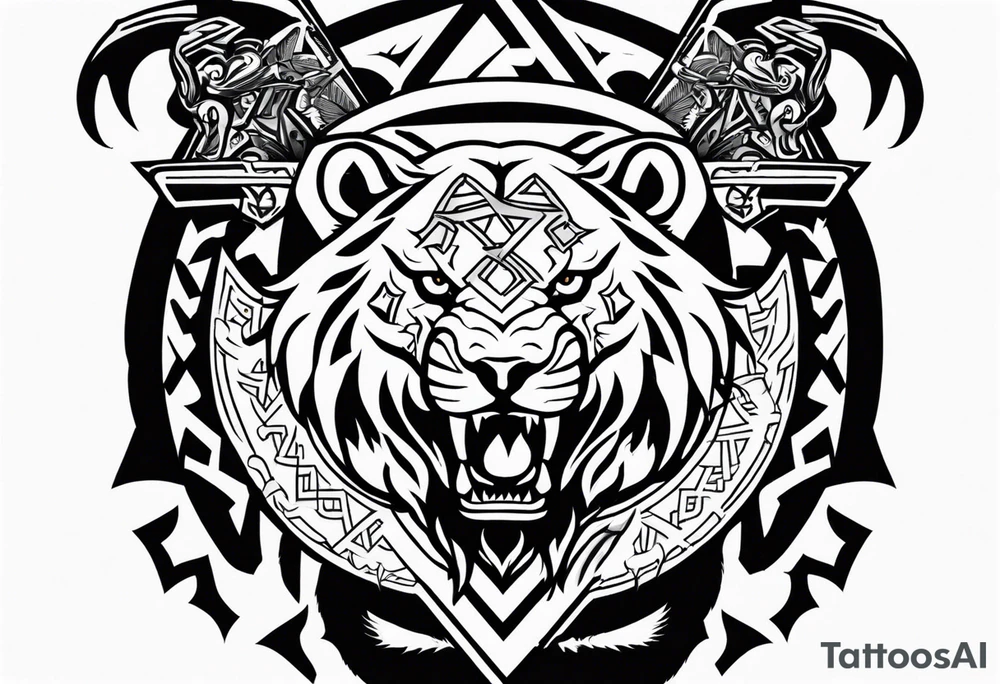 Valhalla sword shield axe Valknut dragon lion tattoo idea Valhalla sword shield axe Valknut dragon lion tattoo idea