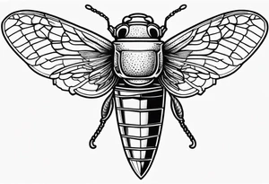 Cicada stippled and shaded with a sword going through it tattoo idea
