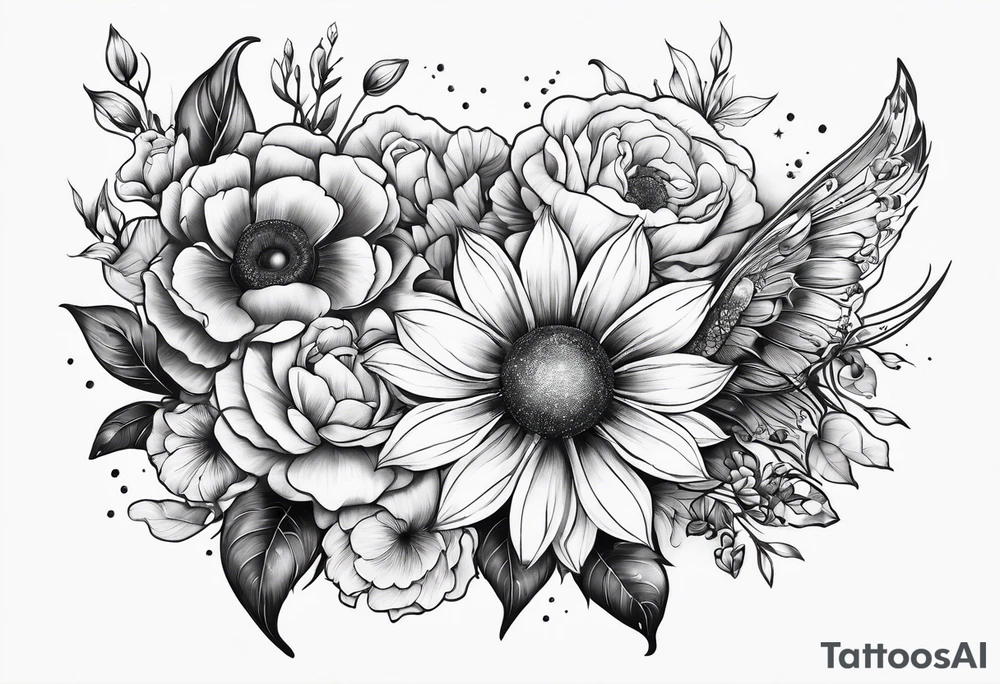 solar system with flowers spine tattoo idea