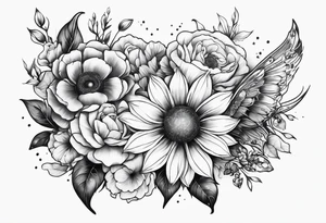 solar system with flowers spine tattoo idea