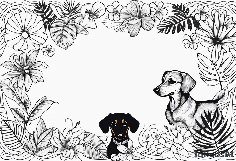 Grandma memorial who loved wiener dogs, flowers, tropical things tattoo idea