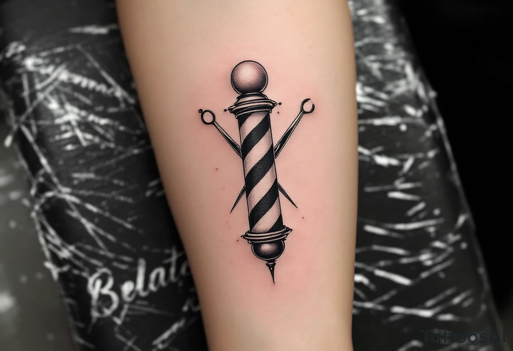Barber pole 💈 with Scissors tattoo idea