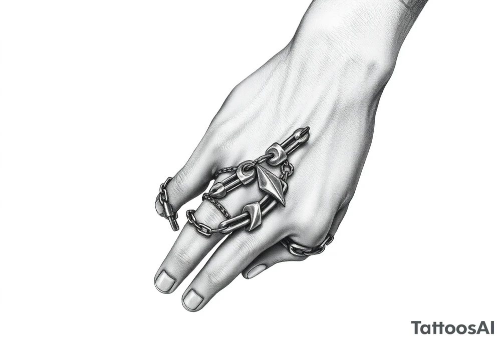 Chains wrapped on pointer finger and connected to thumb from my wrist showing whole hand tattoo tattoo idea