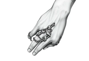 Chains wrapped on pointer finger and connected to thumb from my wrist showing whole hand tattoo tattoo idea