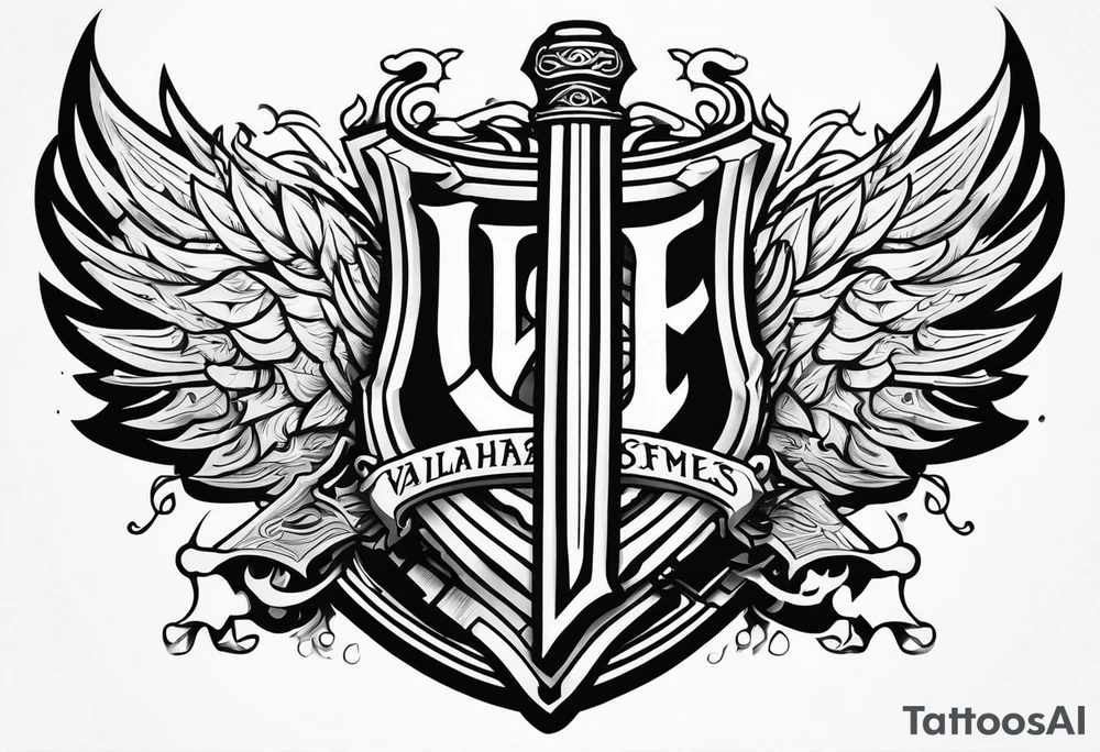 Valhalla flames shield sword tattoo idea