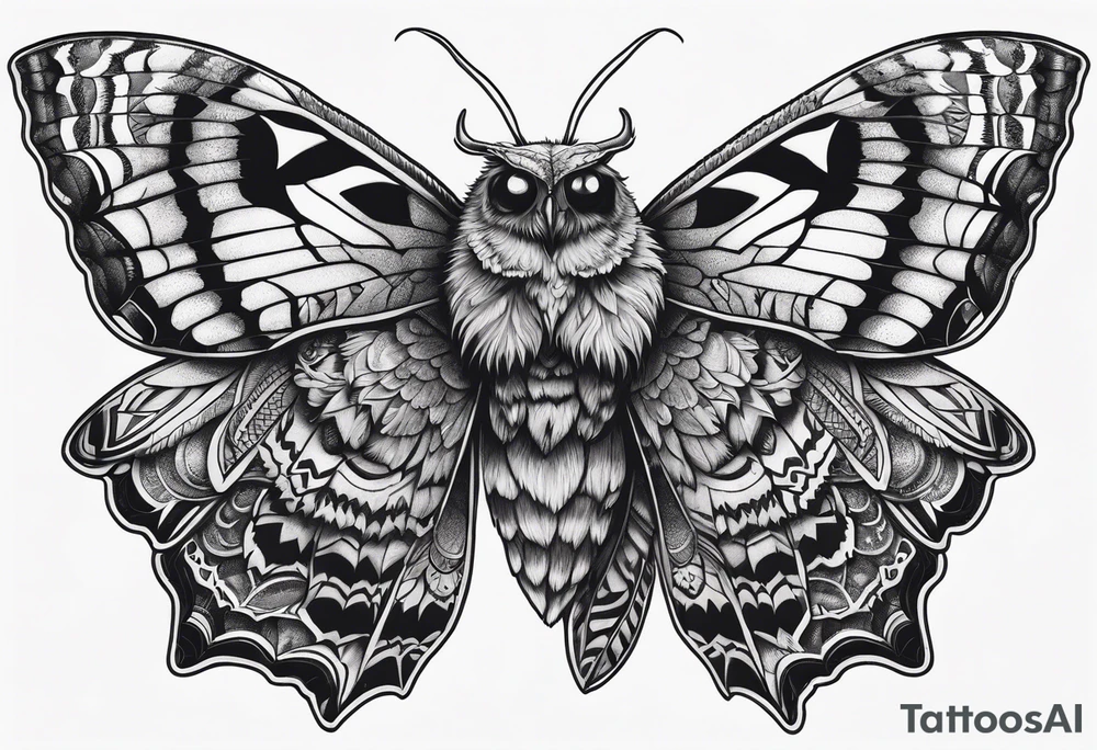 Dead head moth with long wings and owl eyes tattoo idea