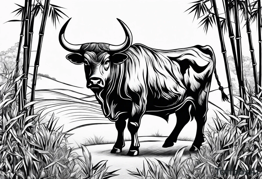 vietnamese ox in a bamboo field tattoo idea