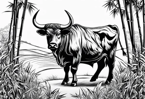 vietnamese ox in a bamboo field tattoo idea
