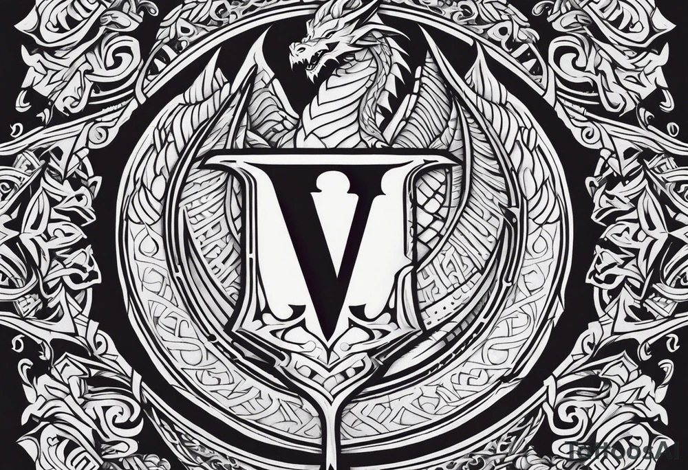 Valhalla sword shield dragon axe tattoo idea