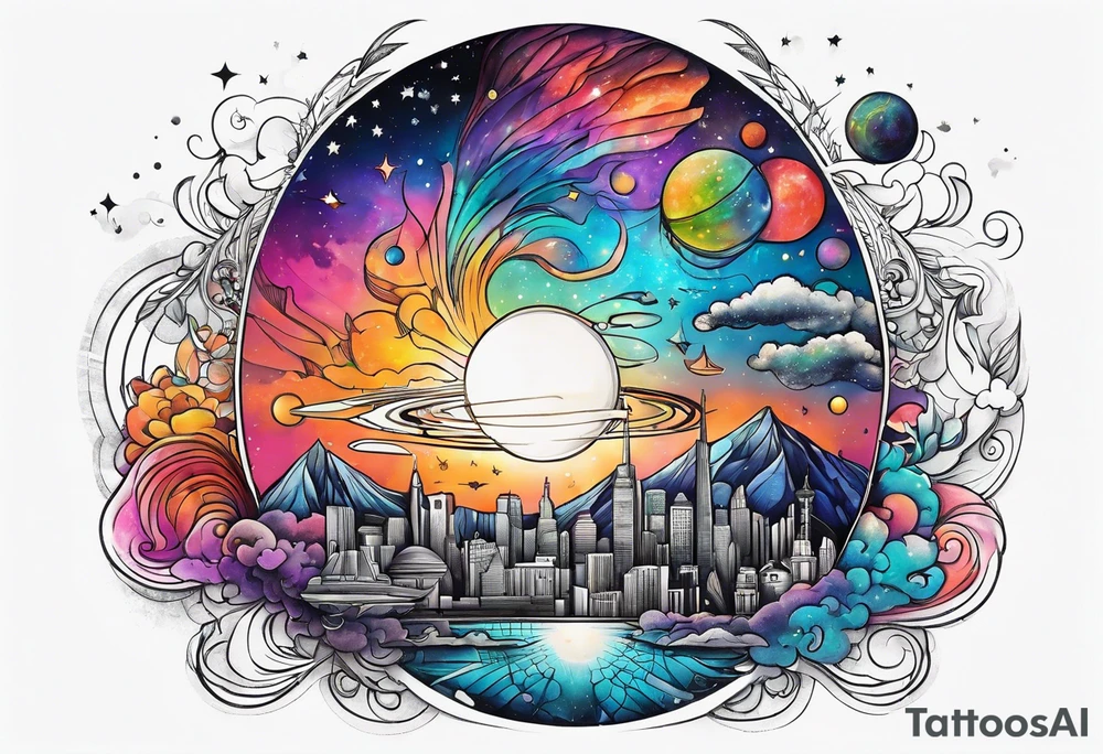 Space, city, planet. tattoo idea