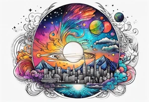 Space, city, planet. tattoo idea