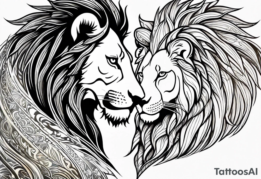 Lion and lioness forming a heart tattoo idea