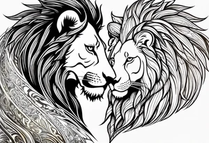 Lion and lioness forming a heart tattoo idea