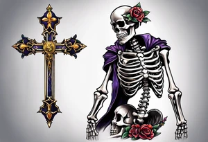 skeleton walking with a cross tattoo idea