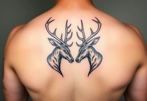 Two full body deer hitting each others horns in a low down fighting manner tattoo idea