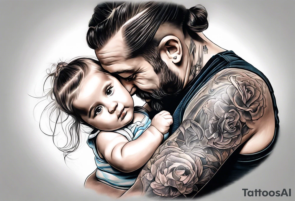 Tattoo of father holding his daughter. (RIP) Daddy loved music tattoo idea