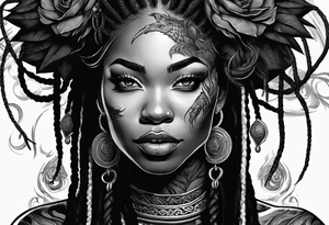 Red dragon wrapping around black woman with dreadlocks tattoo idea
