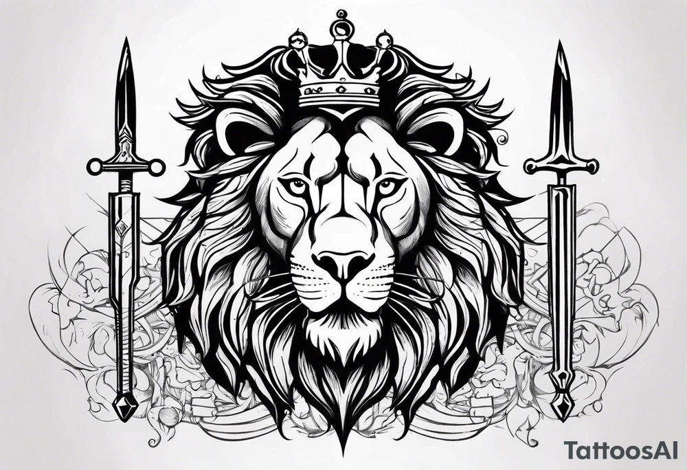 chemistry formula combined with a sword and a lion wearing a crown tattoo idea