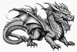 full body dragon perched with all 4 claws grabbing a pole and facing forward tattoo idea