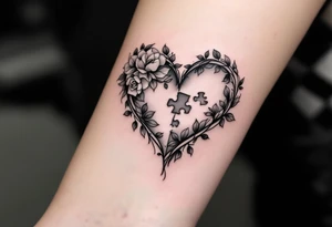 A heart with a puzzle piece missing, left in hollow grayscale tones, symbolizing the emptiness of heartbreak. tattoo idea