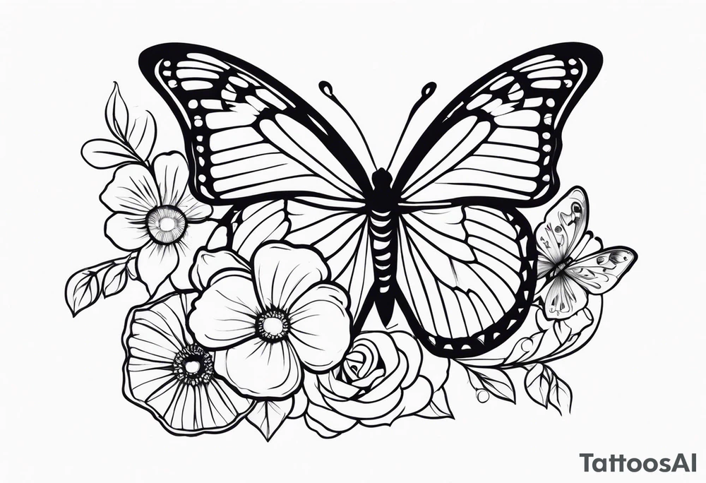 Life to death sleeve with butterflies and flowers tattoo idea
