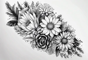 Forearm sleeve with cactus, daisies, and greenery tattoo idea