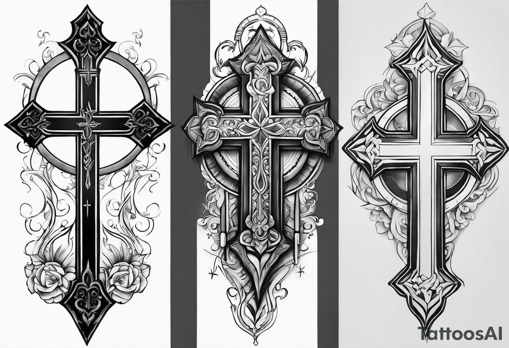 religious theme tatto with 3 crosses tattoo idea